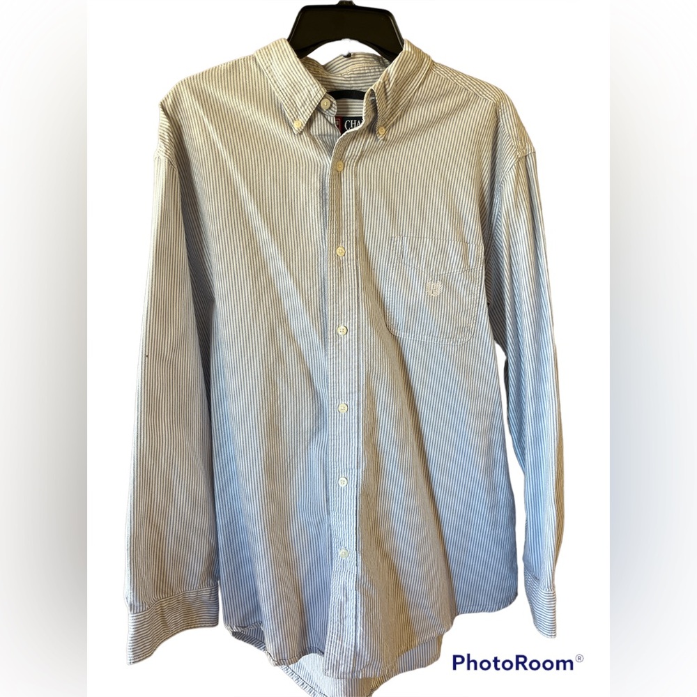 Chaps Vintage Blue Pin-Striped Button Up Dress Shirt Sz XL